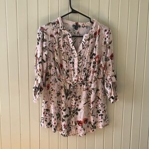 Hilary Radley floral boho top woman’s sz S tie waist button down lightweight